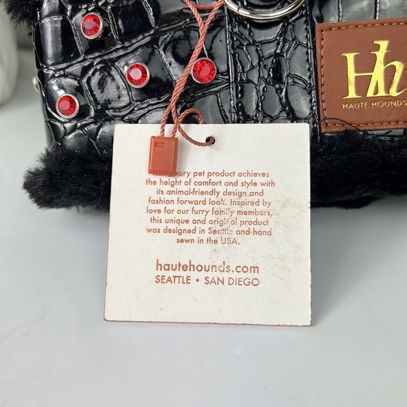 Haute Hounds Luxury Dog Harness Small Red Rhinestone Croc Faux Patent Leather - Picture 5 of 9